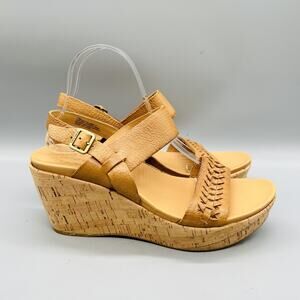 Kork Ease Sandals Womens 11 Brown Leather Strappy Slingback Cork Wedge Shoes